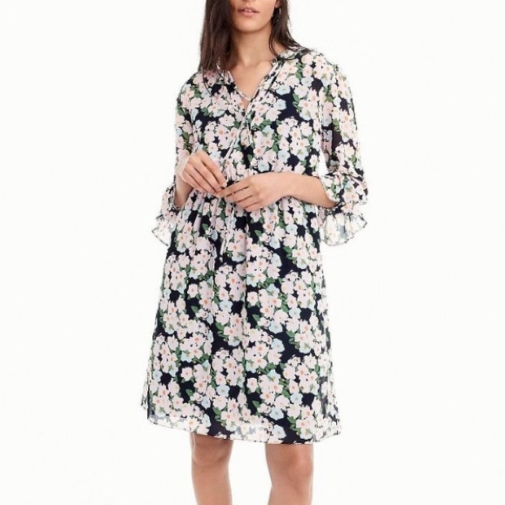 J.Crew Mercantile drapey tie-front floral chiffon Dress long sleeve size XS